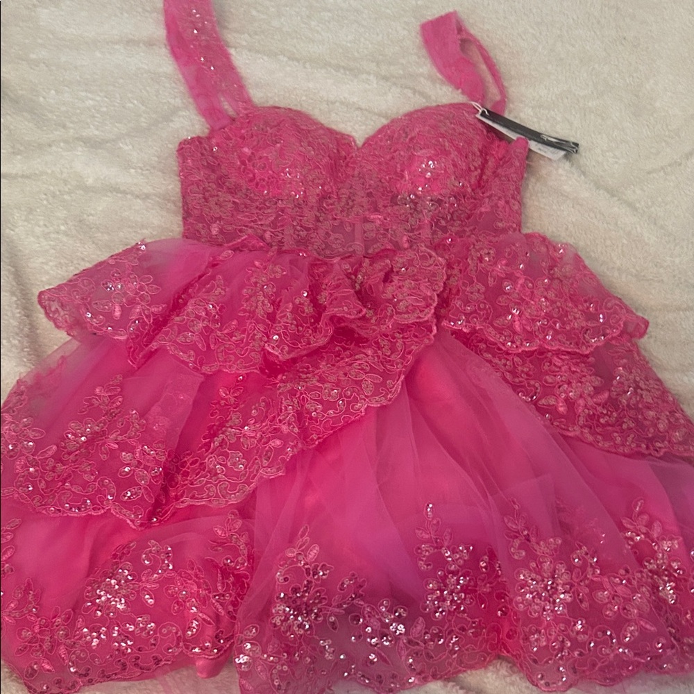 Pink Lace Mini Dress